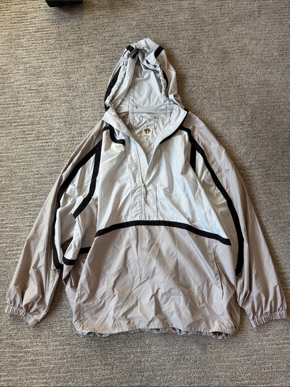 FP Movement by Free People Two-Tone Light Gray and Black Hooded Windbreaker